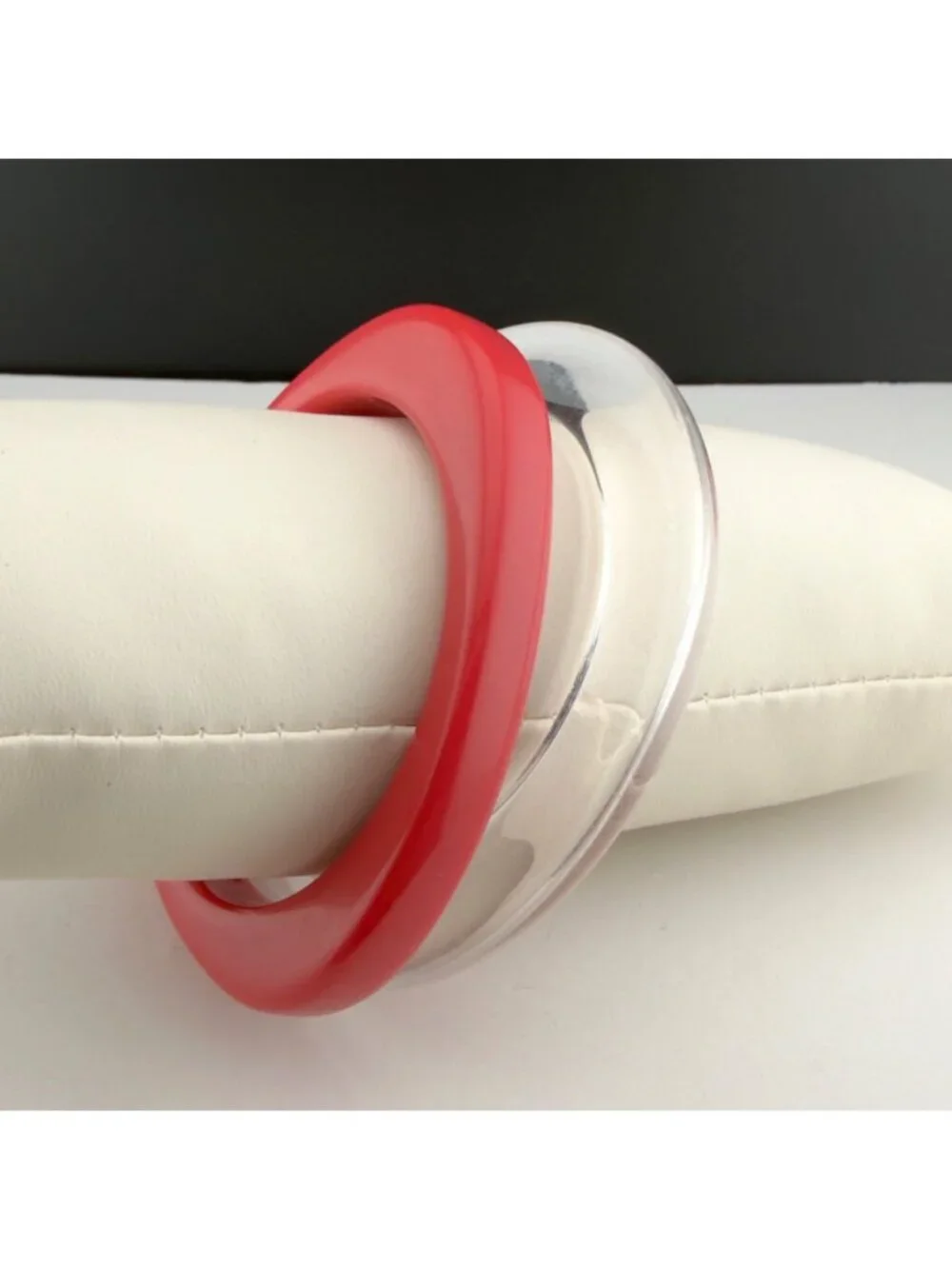 Vintage Acrylic Bangle Bracelet Set Pink Clear Chunky Stackable